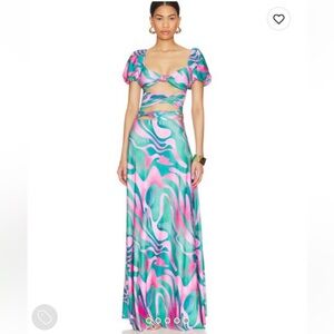 Agua Bendita Pink and Teal Swirl Maxi Skirt